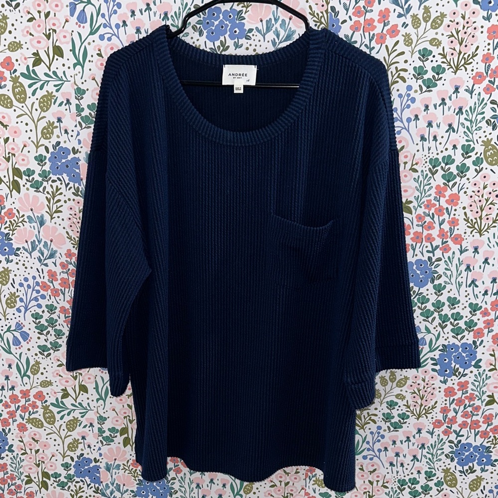 ANDREE BY UNIT Dark Blue Ribbed Top